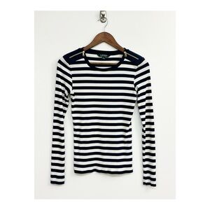 Lauren Ralph Lauren LRL Striped Long Sleeve Top Zip Shoulder Size Medium